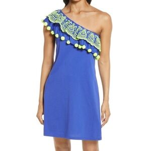 Lilly Pulitzer Blue One-Shoulder Dress with Neon Details